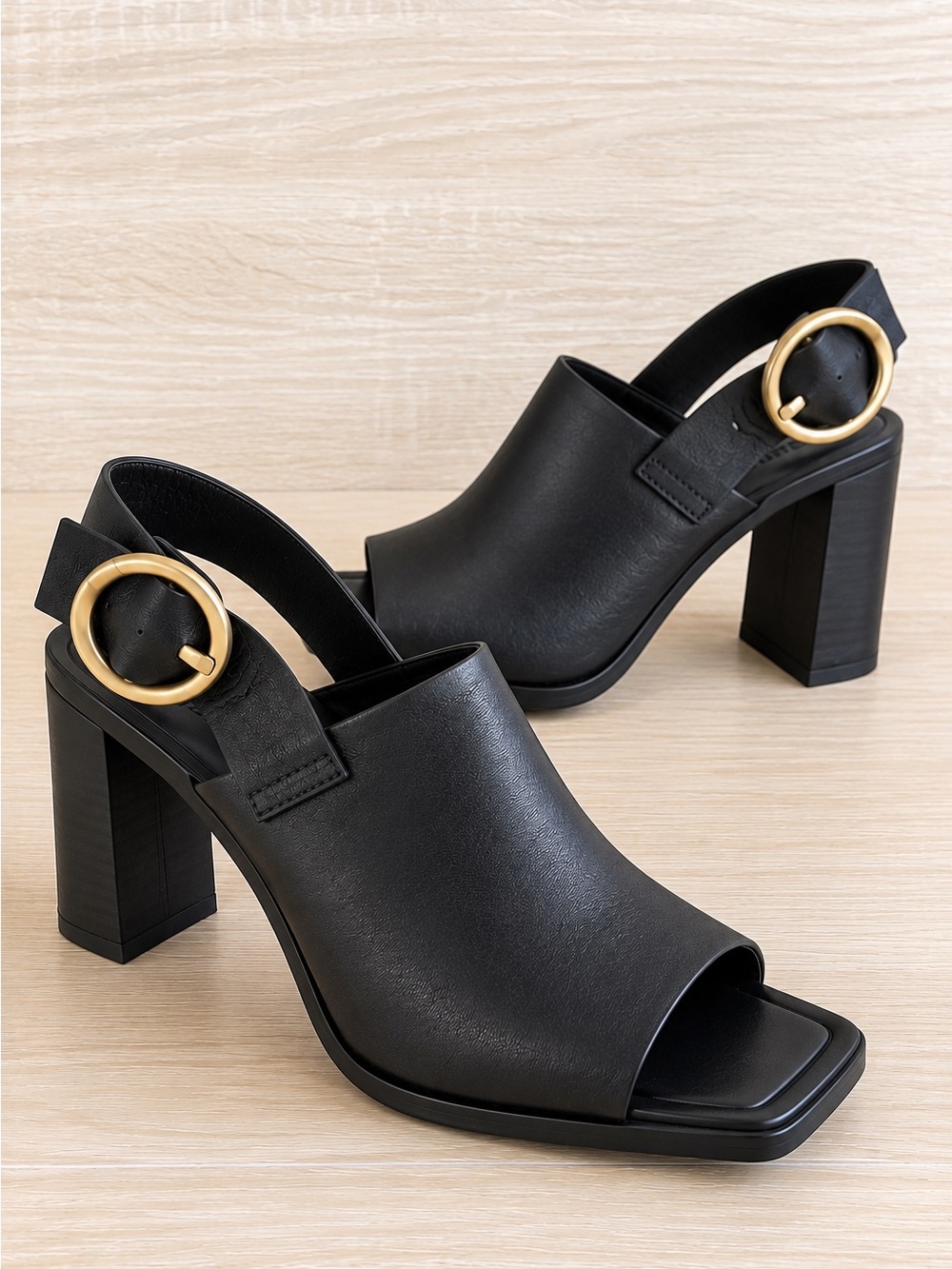 SARTO by Franco Sarto Black Leather Peep Toe Slingback Block Heel Sandals 8.5